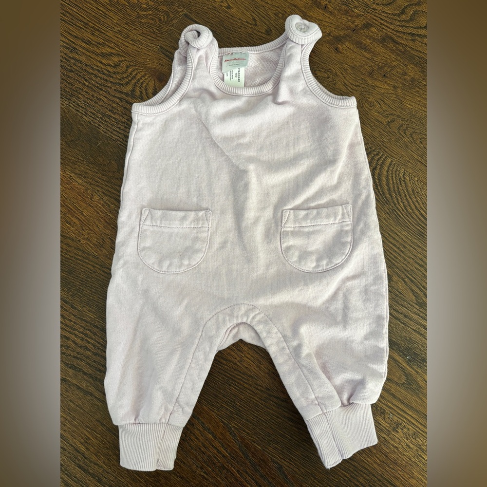 Hanna Andersson French Terry Overall Romper in Lavender 3-6 months